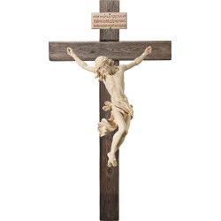 Cristo Barroco en cruz Madera vieja con Titulus Crucis en hebreo - latín - griego